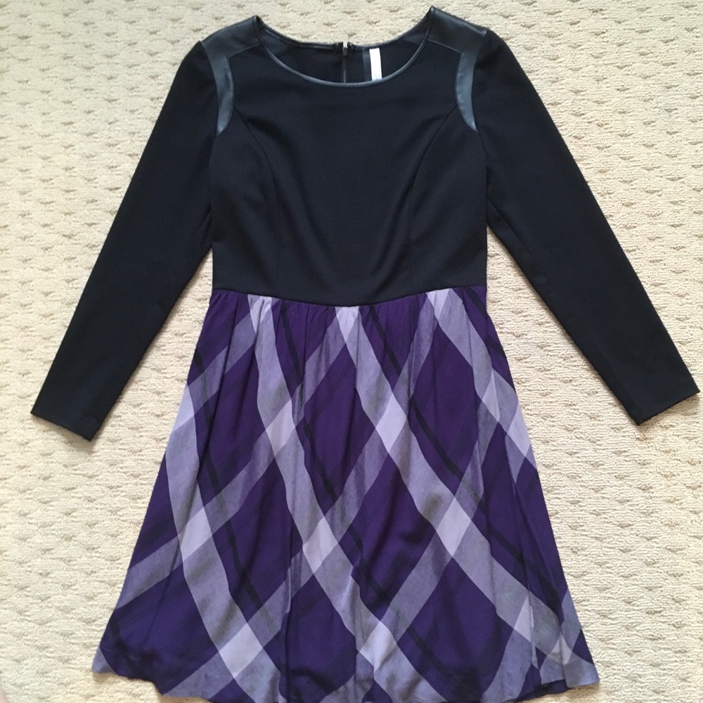 Kensie Plaid Dress With Leather Detailing